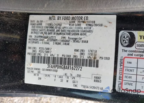 2010 Ford Fusion Se z USA, uszkodzony, nr VIN 3FAHP0HG8AR162272